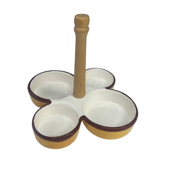 Ceramic Oil & Vinegar Cruet Set With Salt & Pepper Shakers Wooden Caddy Stand - Picture 2 of 11